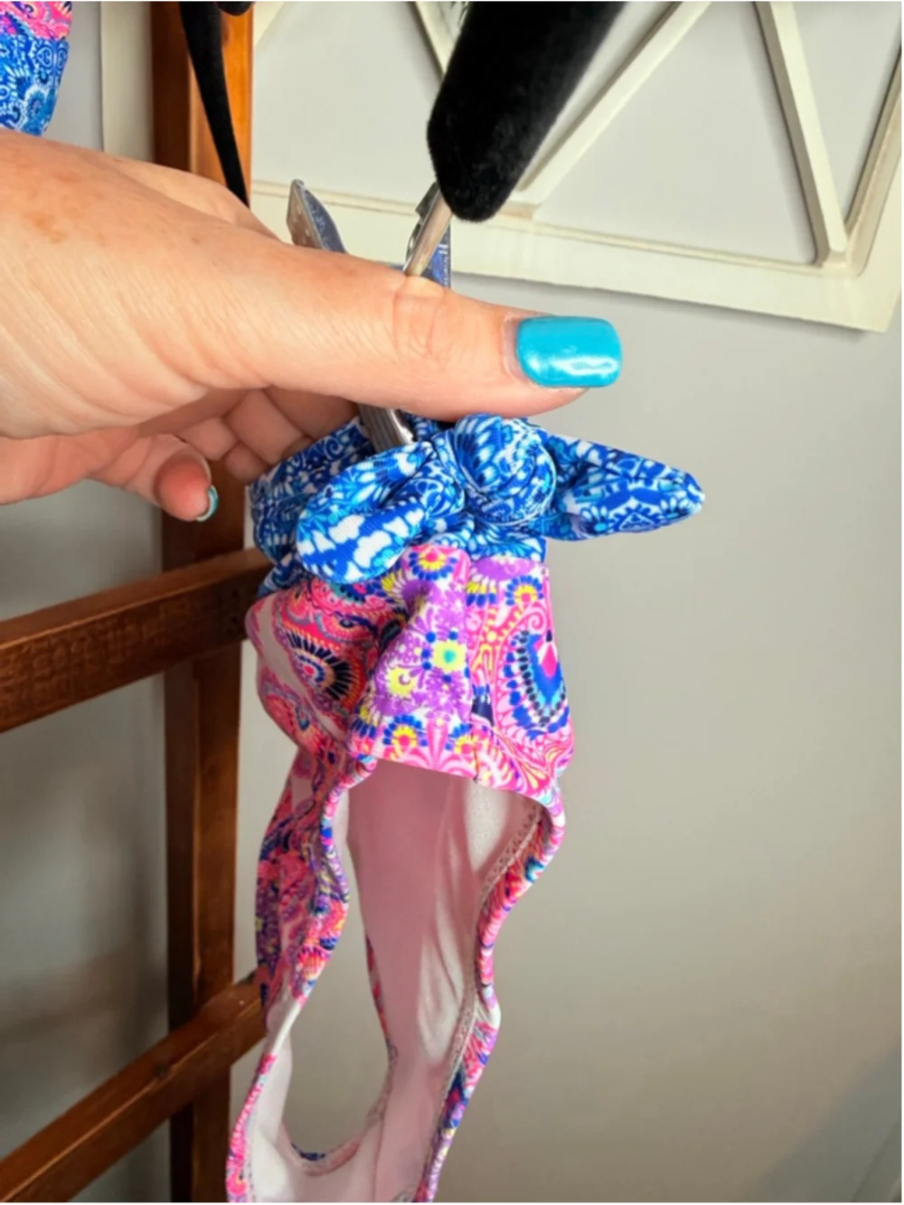 Girls Nicole Miller New York Bikini M Pink Blue Paisley
